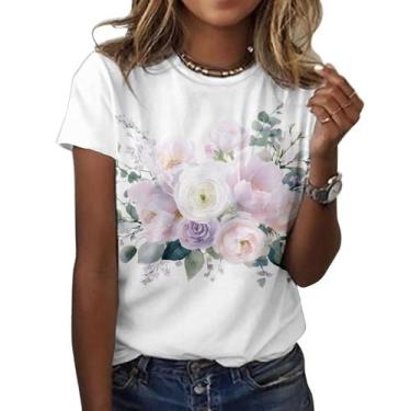 Imagem de Camiseta ZOCANIA com estampa floral feminina, mistura de algodão