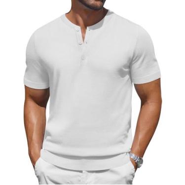 Imagem de Camisa Henley COOFANDY de manga curta casual para homens branca