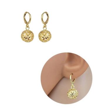 Imagem de Brinco Argolinha Pérola Detalhe Curvado Folheado Ouro 18k - MIXFOLHEAD