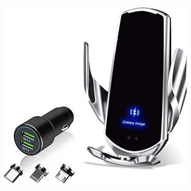 Imagem de Suporte carregador sem fio para carro 2021, suporte universal para saída de ar do carro, suporte de celular para carros compatíveis com iPhone, Samsung, LG, Moto, Nokia e Smartphones (prata)