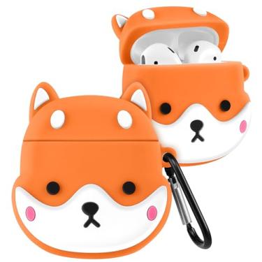 Imagem de Boaretiu Capa para Airpods 2ª/1ª capa com desenho fofo Kawaii - com chaveiro, design engraçado, capa para meninas, adolescentes e mulheres, capas para Air Pods 2ª/1ª, cachorro fofo