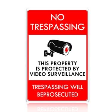 Imagem de Sinais de propriedade privada sem invasão, placa de metal alumínio para vigilância por vídeo, resistente a desbotamento, para uso interno e externo, 20 x 30 cm