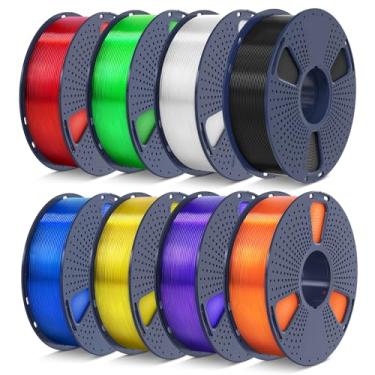 Imagem de SUNLU Pacote de filamento PLA 1,75, embalado individualmente a vácuo, 2 kg no total, 0,25 kg por carretel, pacote com 8, preto + transparente + transparente (vermelho + verde + azul + amarelo + roxo +