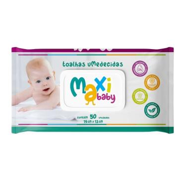 Imagem de Toalha Lenço Umedecido Hipoalergênico Bebê 50un Maxi Baby