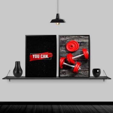 Imagem de Kit Quadros Halteres De Academia You Can 45X34Cm 2 Peças