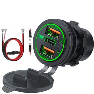 Imagem de Tomada USB Tripla Veicular QC 3.0 e PD 20W 3 Saídas Base Principal Cor