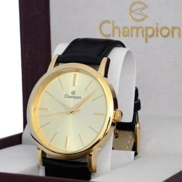 Imagem de Relogio Champion Masculino Dourado Pulseira Couro + NF-Masculino