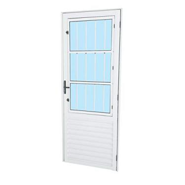 Imagem de Porta de postigo de alumínio com grade MGM 207,9x75,2x4cm direita branco Porta de postigo direita de alumínio com grade 207,9x75,2x4cm branco MGM