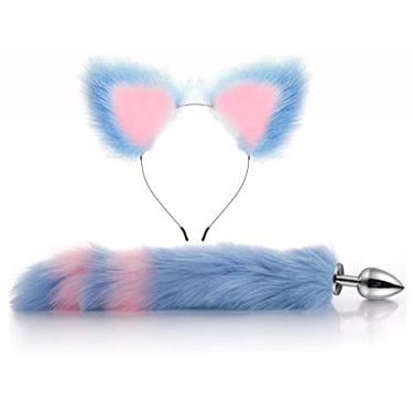 Imagem de XfeyaSri Plug Anale, Raposa SM Fox Tail Butt, Tail Plug Metal Backyard Plug, Brinquedos Adultos Brinquedos Sexuais, rabo de raposa, orelhas de raposa (azul)