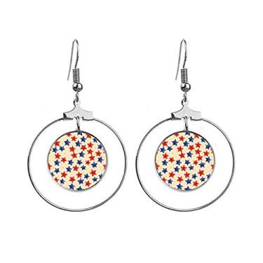 Imagem de Brincos de argola com pingente de pentagrama azul vermelho e azul