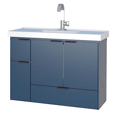 Imagem de Gabinete para Banheiro em Madeira Com Lavatório em Mármore Sintético Orquídea Colors 80 Azul - Cozimax