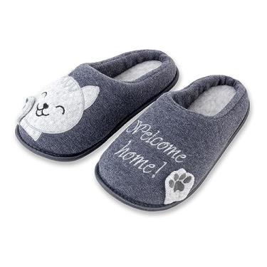Imagem de Pantufa Ante Derrapante Bordada Gatinho Disponível do 27/28 até 45/46 Super Quantinha (33/34, Cinza)