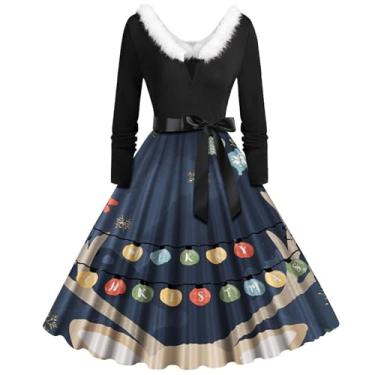 Imagem de Vestido De Coquetel De Natal Para Mulheres Vestido De Festa De Casamento Com Estampa Vintage De Natal (Color : I, Size : Small)