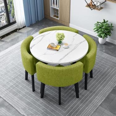 Imagem de Mesa de jantar de negócios, combinação de mesas e cadeiras de recepção de negociação redonda, cafeteria Mesa de lazer estilo retrô cadeira de tecido de linho de algodão Pernas de metal Escri