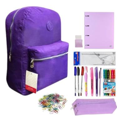 Imagem de Kit Material Escolar com 37 itens Colegial Faculdade Feminino Masculino Unissex Escola Ensio Médio Universidade Mochila