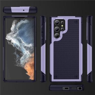 Imagem de FIRSTPELLA Capa para Samsung A32 4G, capa traseira de plástico rígido de camada dupla híbrida + armadura de borracha de silicone macia à prova de choque fina capa de telefone, roxo azul