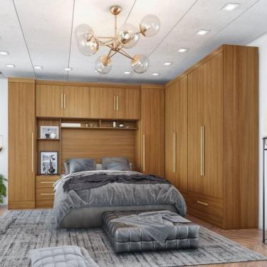 Imagem de Quarto de Casal Completo 5 Peças 6 Portas 4 Gavetas Com Maleiro Smart Plus Cinamomo
