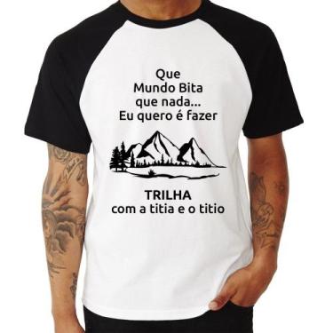 Imagem de Camiseta Raglan Trilha Com A Titia E O Titio Trekking - Foca Na Moda