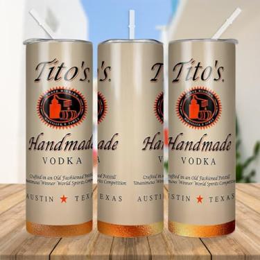 Imagem de ROONMKUU Copo reto de vodka com tampa e canudo, garrafa de água de aço inoxidável de 590 ml, copos de água isolados a vácuo, utensílios de bebida de verão e inverno, acessórios de viagem ao ar livre