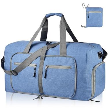 Imagem de Dimayar Bolsa de viagem masculina – Bolsa esportiva dobrável com compartimento para sapatos – Bolsas noturnas à prova d'água e resistente a rasgos, azul, 115L