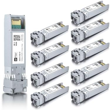 Imagem de H!Fiber Pacote com 10 módulos SFP+ LC de modo único 10G, transceptor de fibra 10GBase-LR para Cisco SFP-10G-LR, Meraki MA-SFP-10GB-LR, Ubiquiti UniFi UF-SM-10G, Mikrotik, Netgear, D-Link (SMF, 1310