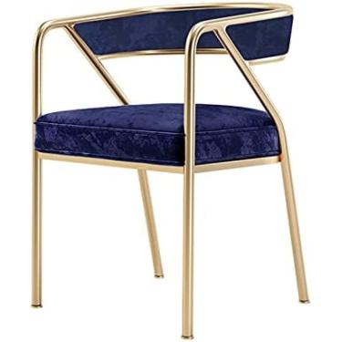 Imagem de Poltrona, cadeiras de jantar de flanela fosca, com perna de metal, cadeira de chá ambiental, com braços e encosto cadeira de lazer., azul + ouro