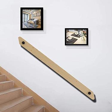 Imagem de Corrimão de escada de madeira maciça, barra de apoio interna simples e moderna contra a parede, corrimão antiderrapante de jardim de infância para corredor e loft, corrimão de proteção antiderrapante