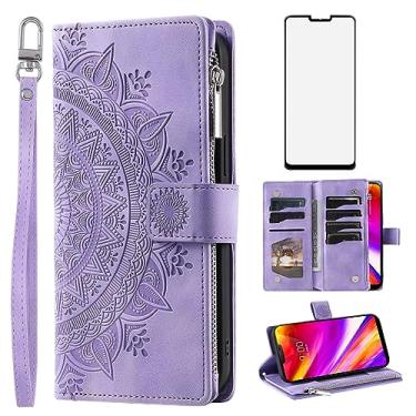 Imagem de Capa de telefone para LG G7 ThinQ Capa carteira com protetor de tela de vidro temperado mandala flor flip zíper titular cartão celular LGG7 One G 7 Plus LG7 Fit LG7ThinQ 7G Thin Q G7+ G7thinq