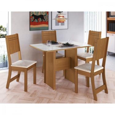 Imagem de Conjunto De Mesa 1,10cm Com 4 Cadeiras Dublin Indekes - Freijo/Off White/Linho