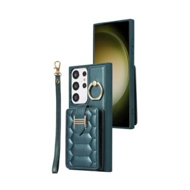 Imagem de Capa de couro flip vertical com cordão para Samsung S23 Ultra S22 Plus S21 S20 FE A14 A54 Z Fold 5 Flip 4 3 Capa de metal para cartão carteira, verde, para Samsung S21 Plus