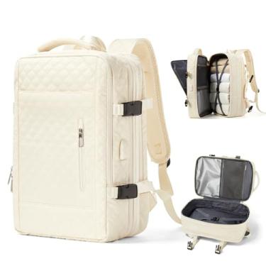 Imagem de Mochila de viagem grande para mulheres e homens, aprovada como bagagem de mão para avião, tamanho de item pessoal, mochila de trabalho e viagem com compartimento para sapatos, bege
