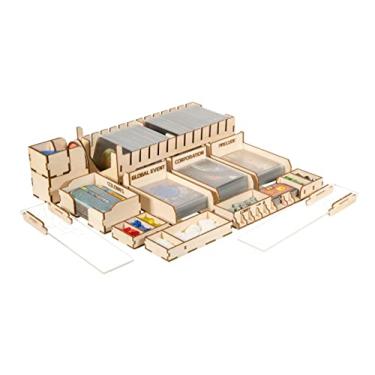 Imagem de The Broken Token Organizador de jogos com expansões compatíveis com Terraforming Mars – Caixa de armazenamento de madeira com várias bandejas e sapato de cartão – Organizador de jogos de madeira não