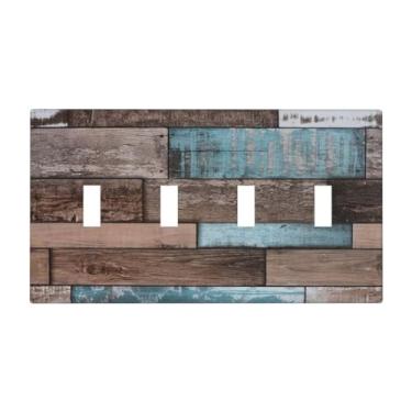 Imagem de Tábua de madeira velha marrom 4 Gang Quad Toggle Device Light Switch Cover Placa de parede decorativa placa frontal elétrica tamanho grande capas de tomada