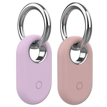 Imagem de Rzttwl Pacote com 2 capas compatíveis com Samsung Galaxy SmartTag 2, rastreador GPS de silicone para Samsung Tag 2 com chaveiro, capa protetora anti-perda Tag2 para chaves (roxo, rosa)