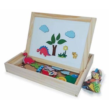 Imagem de Lousa Magnética Dupla Face c/ Peças e Giz - 38x10x29 cm