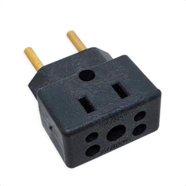 Imagem de Adaptador De Tomada Universal Em Porcelana Preto 3 Pinos Benjamin 10A/20A Para 2 e 3 Pinos Bivolt 110V/220V Pino Grosso Para Secadores Chapinhas Air Fryer Fritadeiras Aquecedores Microondas PREMIUM