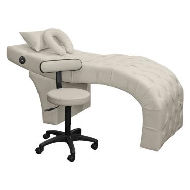 Imagem de Maca Extensão De Cílios e Sobrancelhas com Massagem + Cadeira Mocho Corino Bege