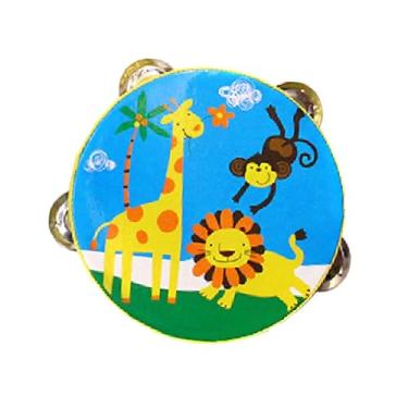 Imagem de simhoa Tamborim de mão de madeira, tamborim de duas fileiras, tamborim de mão, sino de tambor para brinquedos de jogo, Animal, 15cm