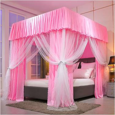 Imagem de Cortina de cama com dossel de cama de quatro dossel com suporte para sombreamento mosquiteiro princesa cortinas dossel para meninas cama king size, tem, 1,5 x 2 m/4,9 x 6,6 pés