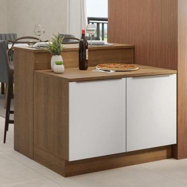 Imagem de Ilha de Cozinha com Bancada e Balcão 120 cm Rustic/Branco Lux Madesa, 