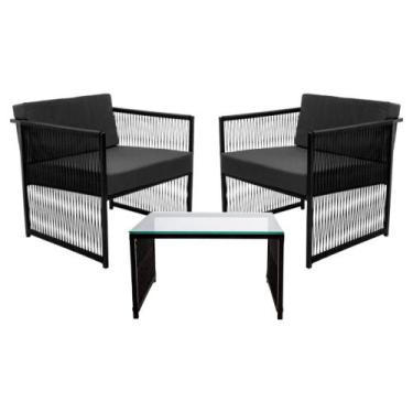Imagem de Conjunto de 2 Poltronas em Fibra Sintética e Mesa de Centro Quadrada c