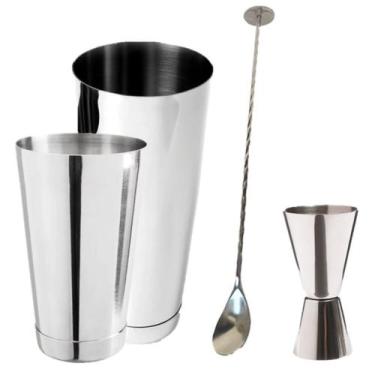 Imagem de Kit Colher Bailarina Coqueteleira Boston Dosador Duplo Inox - NLS