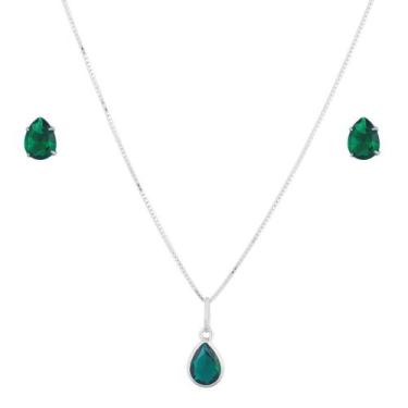 Imagem de Conjunto Corrente Colar 60cm Gota Brincos Em Prata 925 - DR Joias, Ver
