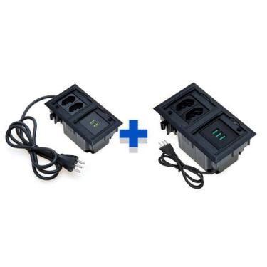 Imagem de Kit 2 Caixas De Tomadas 4 Blocos 2 Tomadas 10A 3USB 2USB - CONNECT CAI