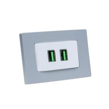 Imagem de Espelho de Tomada Simples Reto com 2 USB 4.9A - CONNECT CAIXA TOMADA, 