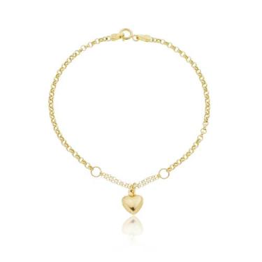 Imagem de Pulseira Feminina Portuguesa Pingente Coração Ouro 18k 750 - ThiLe Jói