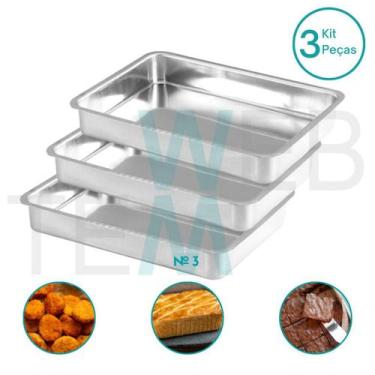 Imagem de Kit 3 Assadeiras Retangular Alta nº3 Alumínio Sustentável para Assados