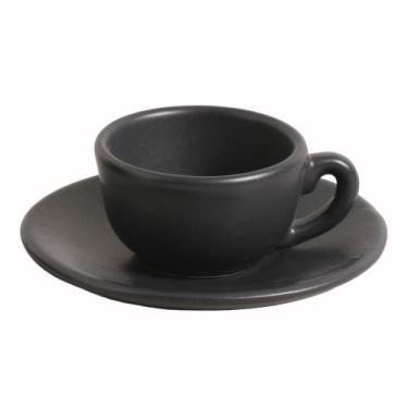 Imagem de Xícara De Café Cerâmica Preto Matte Fosco Premium 70ml Com Pires 01 Un