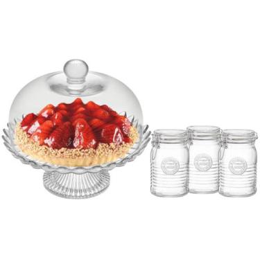 Imagem de Kit Boleira de Vidro com pé JS e 3 Potes Herméticos 1158ml - Vitazza