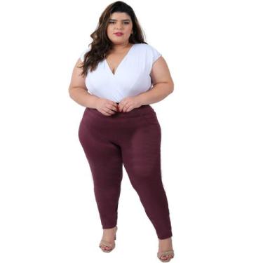 Imagem de Calça Skinny Feminina Plus Size com Bolsos Cintura Média Tecido 3D Cat